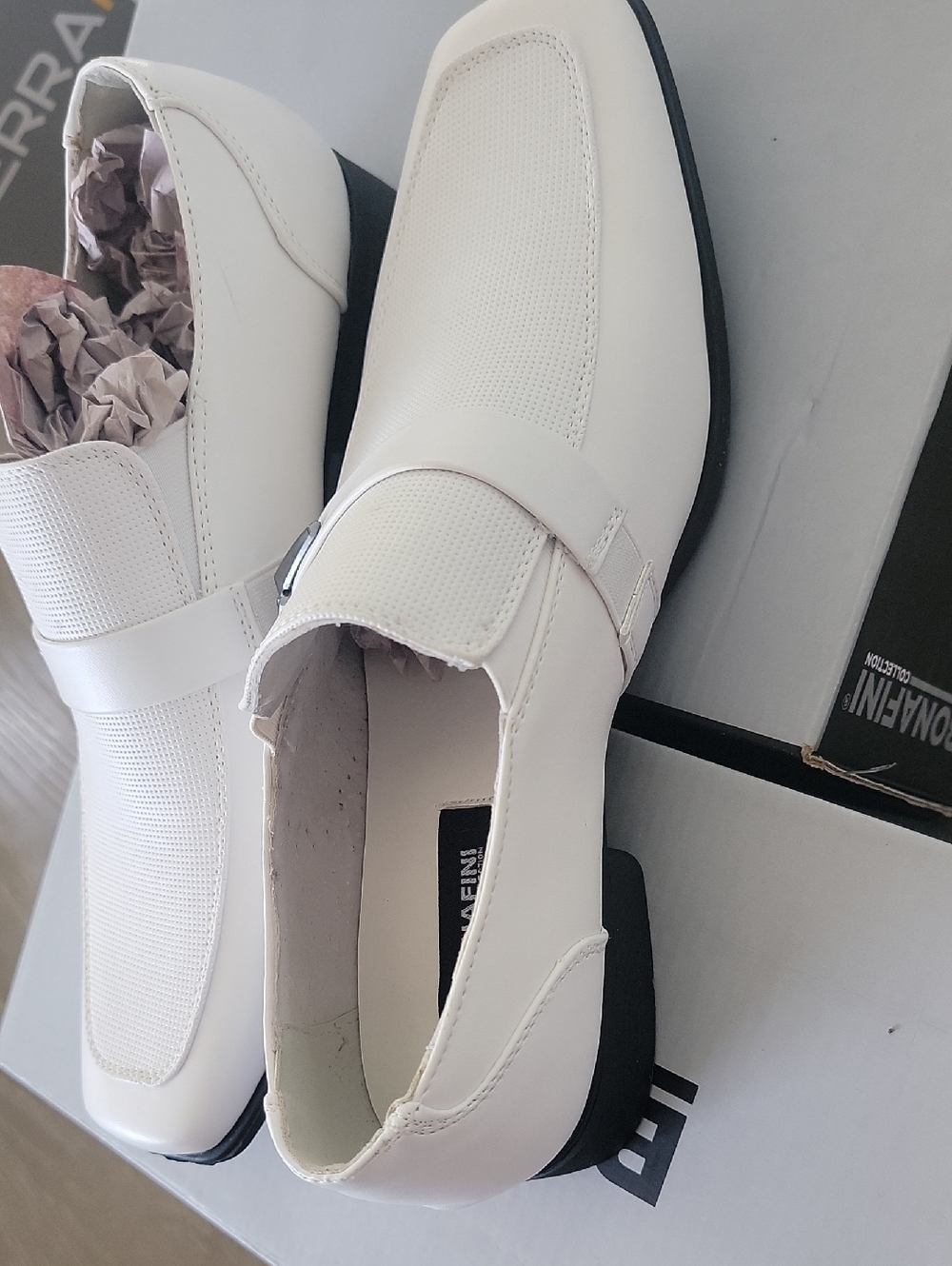 Men's White Buckle Slip-On Loafers - Picture 3 of 7